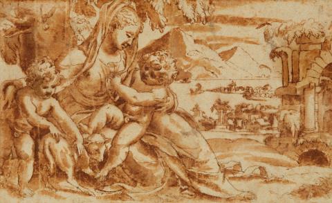 Paolo Farinati - Madonna mit Kind und dem Johannesknaben in Landschaft