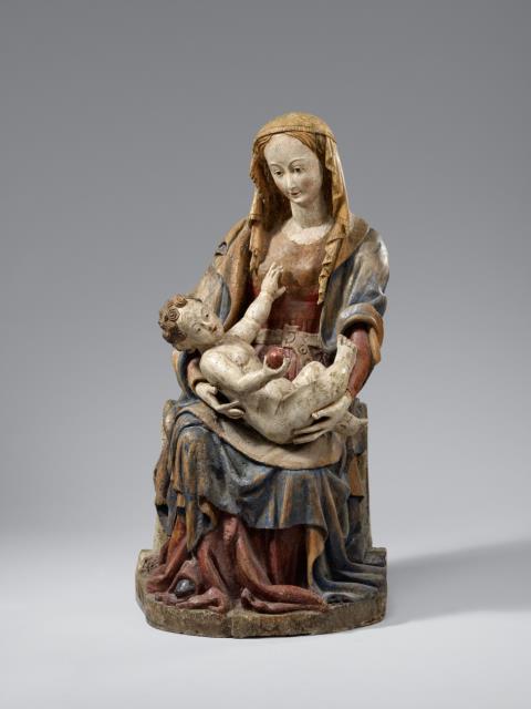  Austria - An Austrian carved wooden figure of the Virgin Enthroned, circa 1430/40