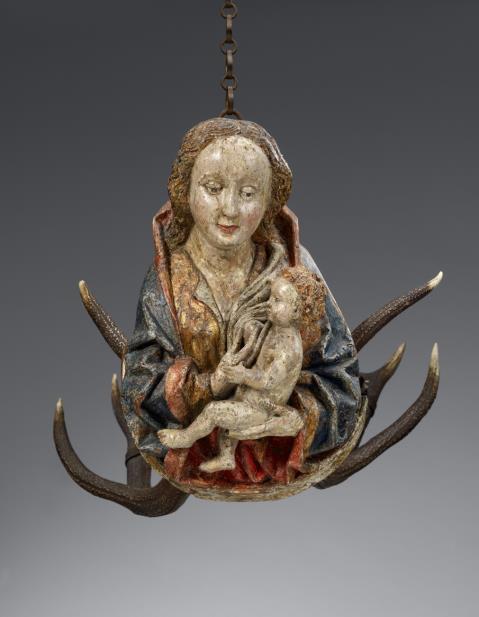 North German - A carved wooden figure of the Virgin as a "Lüsterweibchen", probably North German, first half 15th century