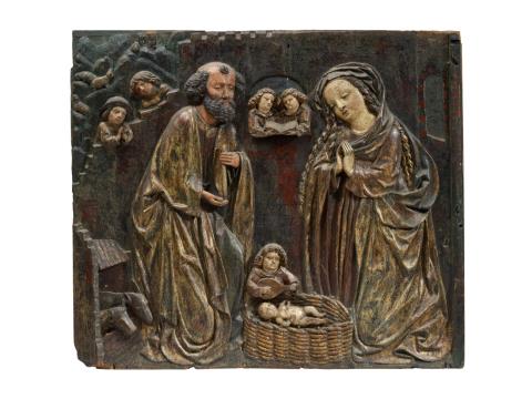Probably Bavaria early 16th century - A carved wooden relief of the Nativity, probably Bavarian, early 16th century