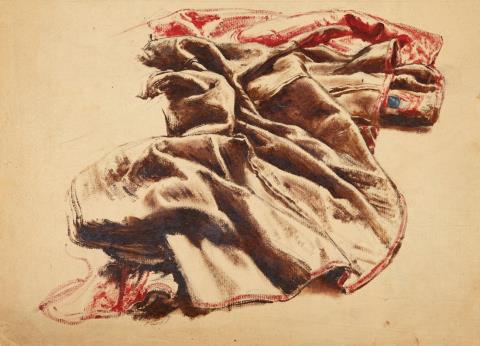 Franz Xaver Winterhalter - Drapery Study in Red & Brown