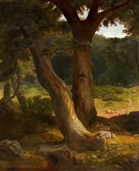 Carl Friedrich Lessing - Studie zu dem Gemälde "Eichenwald mit einem an einem Brunnen rastenden Ritter"