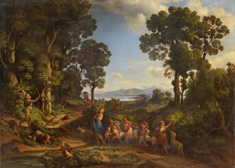 Heinrich Friedrich Johann Gärtner - Italian Landscape with Shepherdesses, Children and Goats