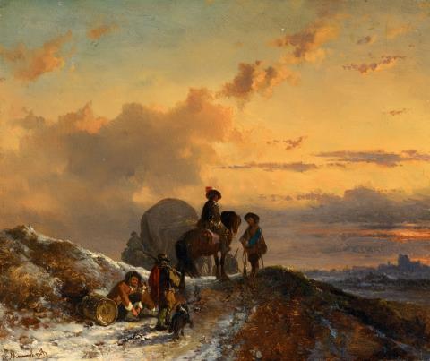 Josephus Jodocus Moerenhout - Winter Landscape with Soldiers at Rest