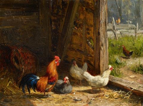 Carl Jutz the Elder - Barn Interior with Chickens