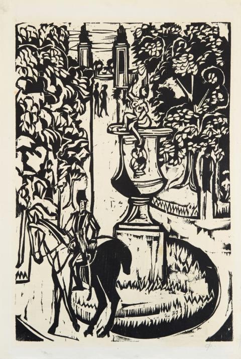 Ernst Ludwig Kirchner - Hauptallee im grossen Garten, Dresden. Verso: Mutter und Sohn (Probedruck)
