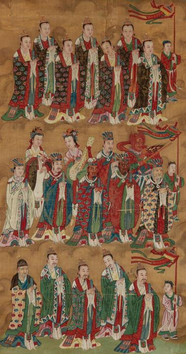 Anonymous painter . Qing dynasty - Two paintings from a set of Daoist deities, including the gods of the twenty-eight lunar mansions, each group with their Chinese description. Ink and colour on silk. Qing dynast...