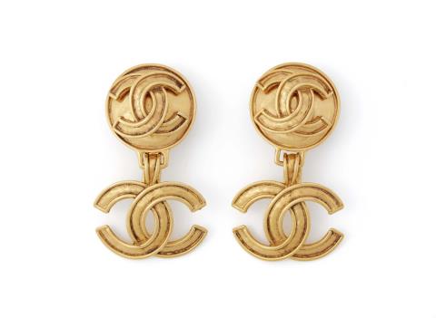  Chanel - A pair of Chanel logo clip earrings, Autumn 1994
