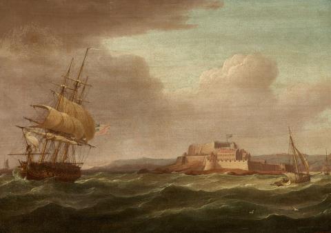 Thomas Whitcombe - Sailing Ships before Castle Cornet on Cornet Rock in Guernsey