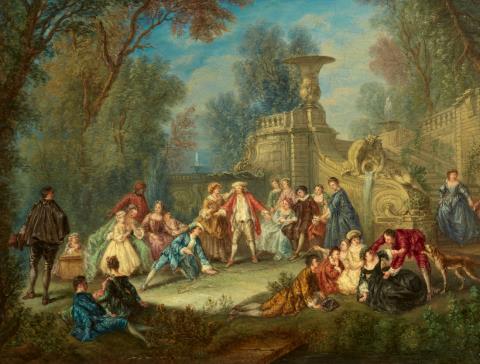 Antoine Watteau - Fête Galante with Blind Man's Buff Fête Galante with Courtly Dancing