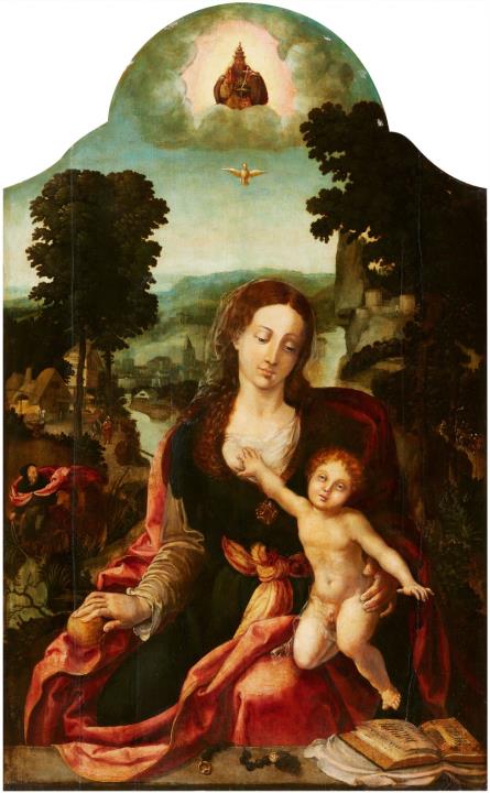 Pieter Coecke van Aelst - Madonna mit Christuskind vor weiter Landschaft