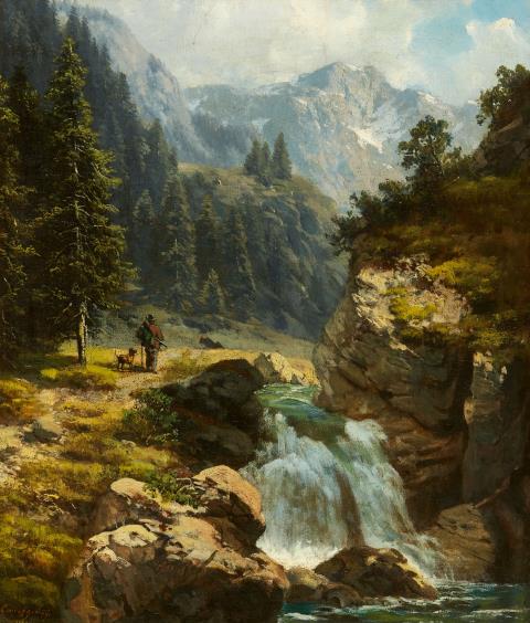 Ludwig Correggio - Mountain Landscape with a Waterfall