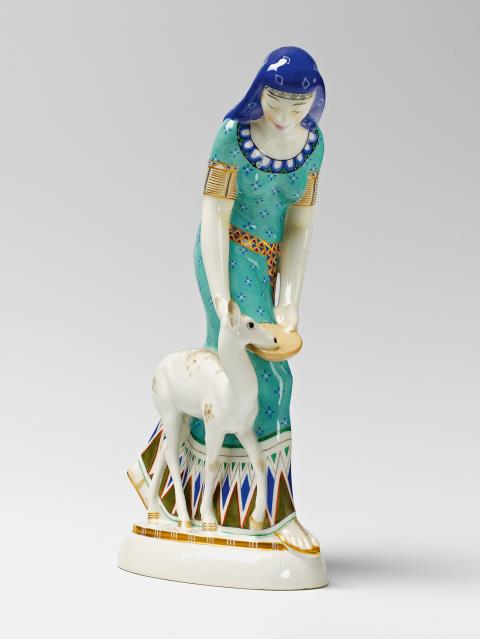Adolph Amberg - A Berlin KPM porcelain figure of an Egyptian lady with a deer