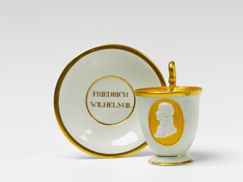 Leonhard Posch - A Berlin KPM porcelain cup and saucer with a portrait of Frederick William III