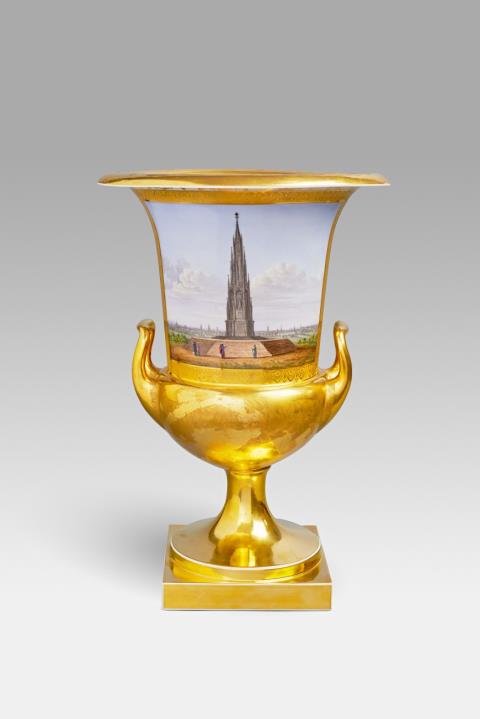 Carl Daniel Freydanck - An important Berlin KPM porcelain vase with a view of the Kreuzbergdenkmal