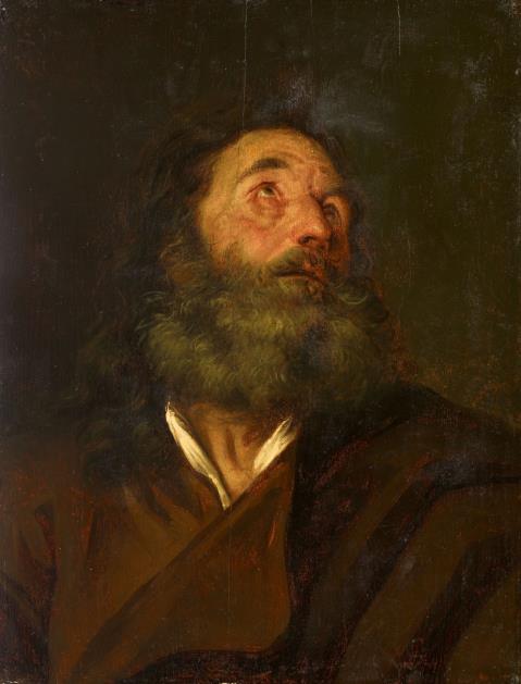 Anthony van Dyck - Kopfstudie eines aufschauenden bärtigen Mannes