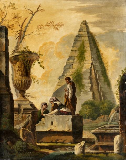 Giovanni Ghisolfi - Two Architectural Capriccios with Ruins and Figures