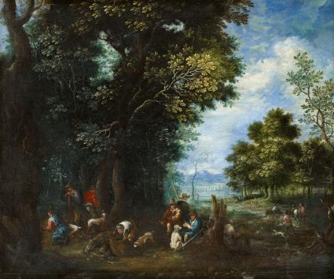 Johann Jacob Hartmann - Forest Landscape with a Hunting Party at Rest