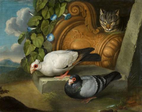 Jakob Samuel Beck - Zwei Tauben mit Katze