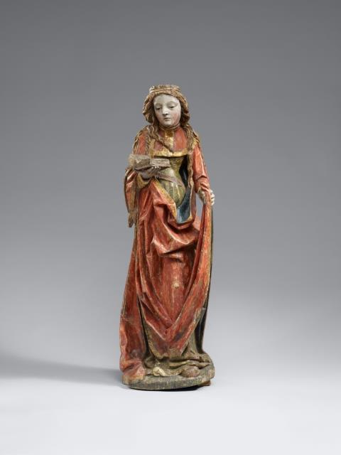 Upper Rhine-Region - A presumably Upper Rhenish carved wood figure of a female Saint, circa 1470/1480