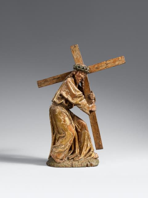 Flemish, circa 1480/1490 - A Flemish carved wood figure of Christ Carrying the Cross, circa 1480/90