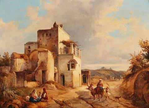 Consalvo Carelli - Southern Landscape with Travellers