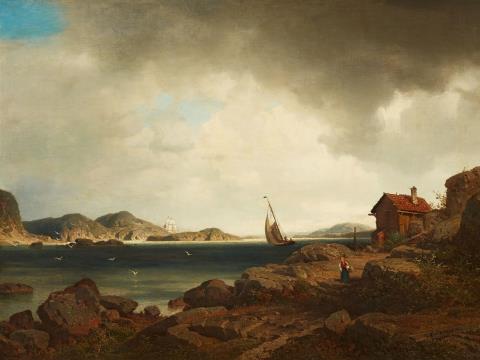 Axel Wilhelm Nordgren - Nordische Küstenlandschaft mit Segelschiffen