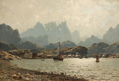 Adelsteen Normann - Ansicht eines Dorfes an einem Fjord