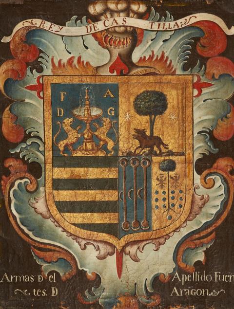  Spanischer Meister - Wappenschild "Rey de Castilla / Armas D cl Apellido Fuen / tes D Aragon"