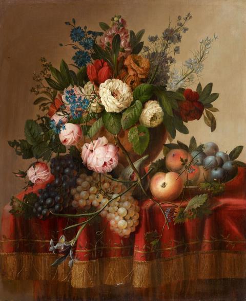 Louis Vidal - Stillleben mit Blumen und Früchten