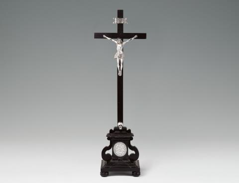Johann Georg Natter - A larger Biberach silver-mounted ebonised wood crucifix