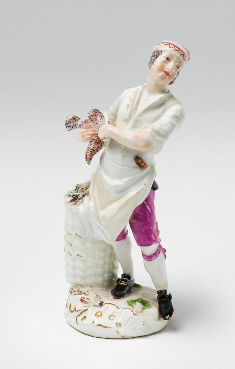 Peter Reinicke - A Meissen porcelain figure of a cook plucking a chicken from the "Cris de Paris"