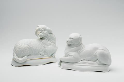 Max Esser - Meissen porcelain Panther and Ram from the "Reineke Fuchs" table centrepiece