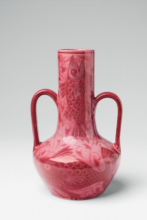 William Frend de Morgan - A two-handled ceramic vase with aquatic decor