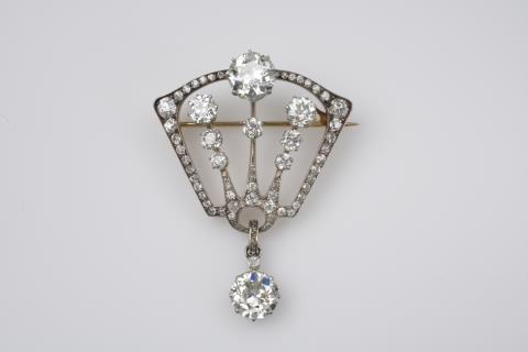 Juwelier Netter & Co - A 14k gold, silver, and diamond Belle Epoque brooch