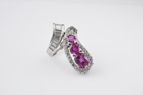 A platinum and pink sapphire cocktail ring