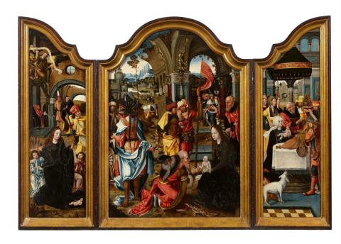 Jan van Dornicke - Triptychon mit der Anbetung der heiligen drei Könige sowie der Geburt und der Beschneidung Christi