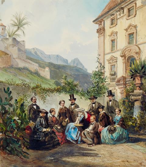 Pierre (Henricus Theodorus) Tetar van Elven - Die Zarin Alexandra Feodorowna im Kreise ihrer Begleiter in Nizza 1855
