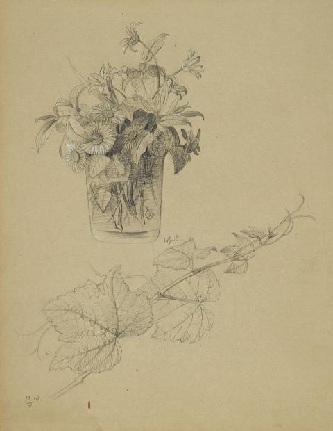 Johann Wilhelm Preyer - Studie mit einer Blumenvase und Weinlaub