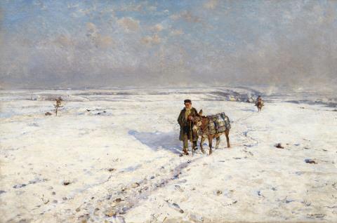 Hugo Mühlig - Winterlandschaft mit Eseln