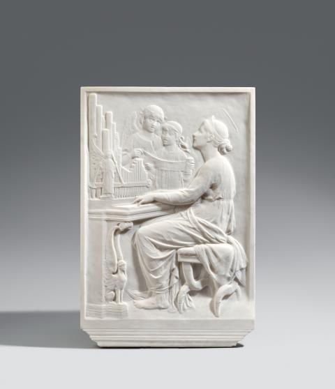 Balthasar Schmitt - A Carrara marble relief of Saint Cecilia