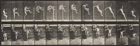 Eadweard Muybridge - Man performing running straight high jump (plate 152, from: Animal Locomotion)