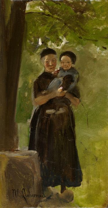 Max Liebermann - Mutter mit Kind unter Bäumen stehend
