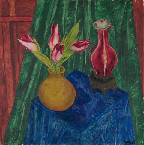 Walter Ophey - Tulpen-Stillleben mit gelber und roter Vase