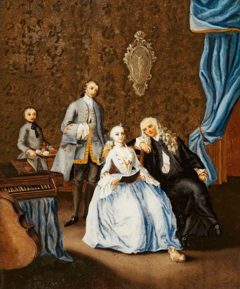 Pietro Longhi - A reverse glass painting "The Singing Lesson"