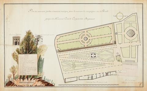 Joseph Antoine Ceroni - Grundriss der Gartenanlage und des Maison Rustique des Palazzo Coardi di Carpenetto in Turin
