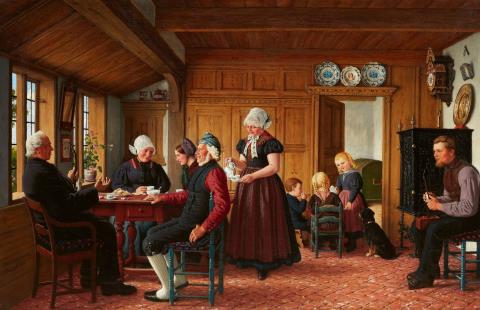 Karl Ludwig Jessen - A Frisian Family Drinking Coffee