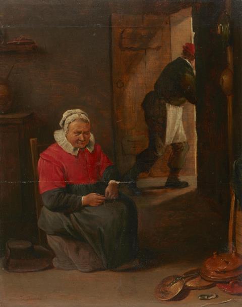 David Teniers the Younger, circle of - Interior Scene with a Woman at Prayer