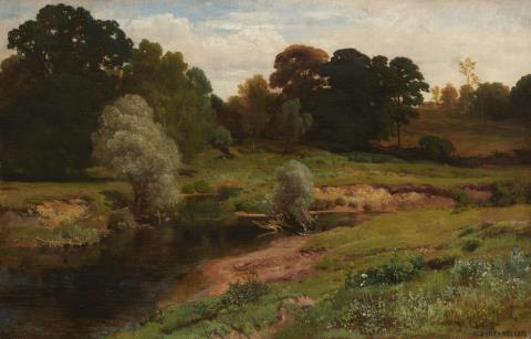 Albert von Keller - Waldige Landschaft an einem Fluss