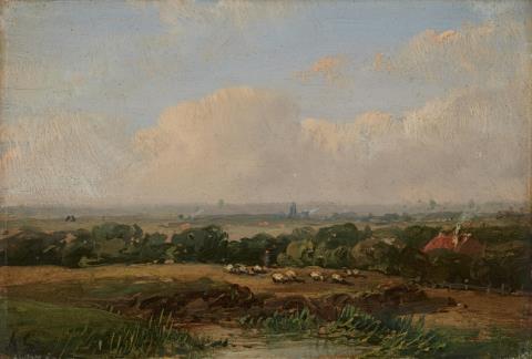 Andreas Schelfhout - Small Landscape with a Flock of Sheep